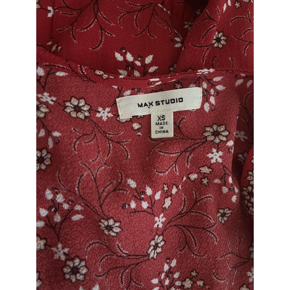 Max Studio Red Floral Bubble Crepe Knee Length Cottagecore Style Dress Size XS - Picture 7 of 8